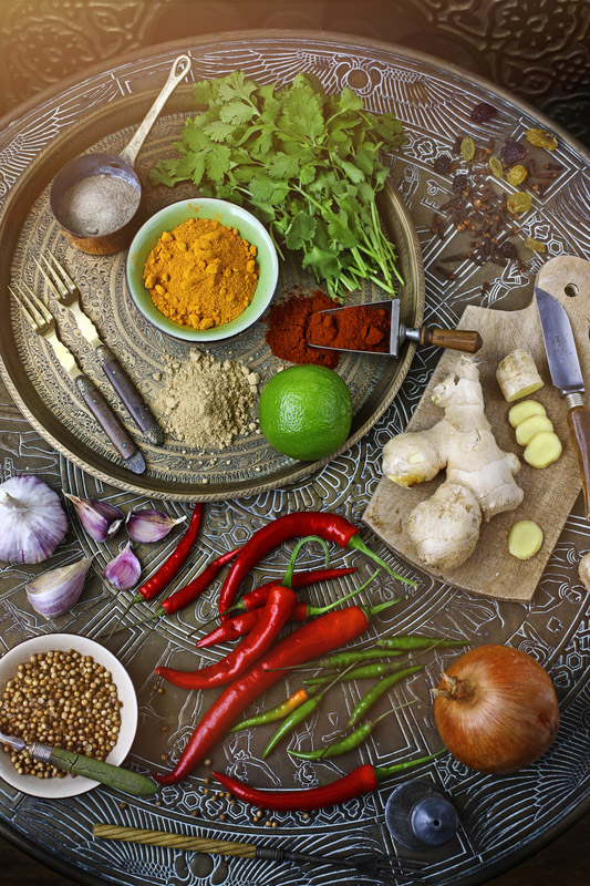 indian herbs and spices on table